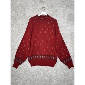XL McGregor SWEATER Burgundy GEOMETRIC Blue Gray, Lines Diamonds Striped 80s 90s
